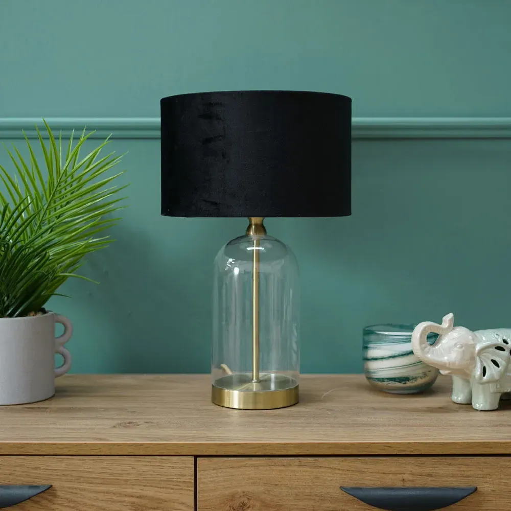 Jessy Glass Table Lamp with Velvet Shade - Black, Glass