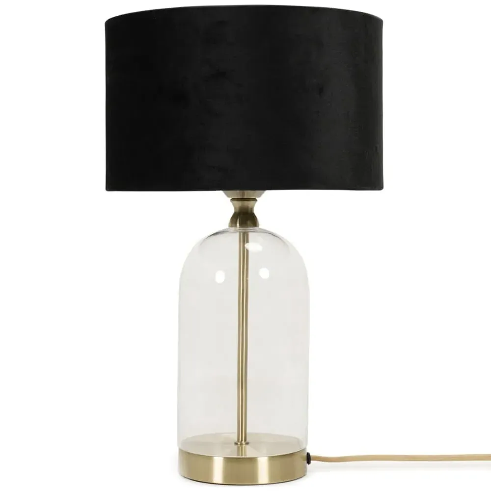 Jessy Glass Table Lamp with Velvet Shade - Black, Glass
