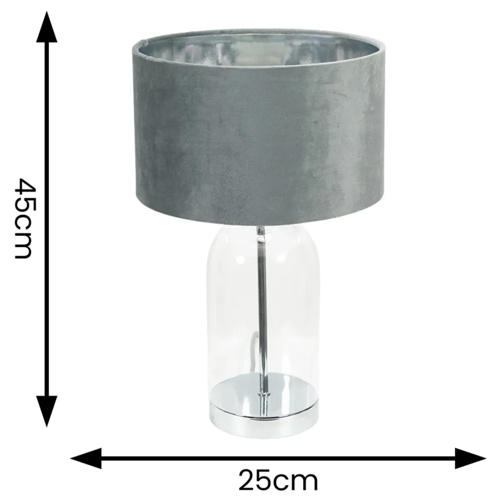 Jessy Glass Table Lamp with Velvet Shade - Grey, Glass