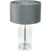 Jessy Glass Table Lamp with Velvet Shade - Grey, Glass