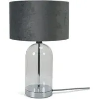 Jessy Glass Table Lamp with Velvet Shade - Grey, Glass