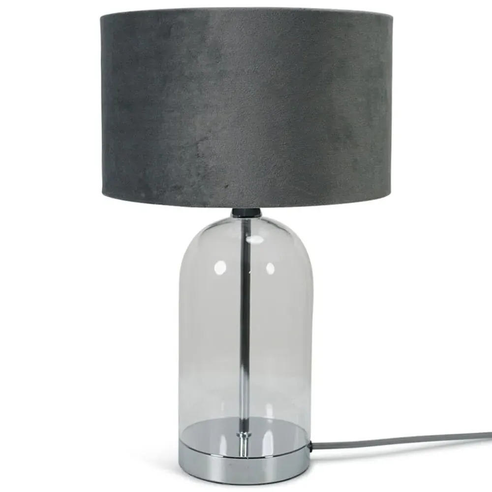 Jessy Glass Table Lamp with Velvet Shade - Grey, Glass