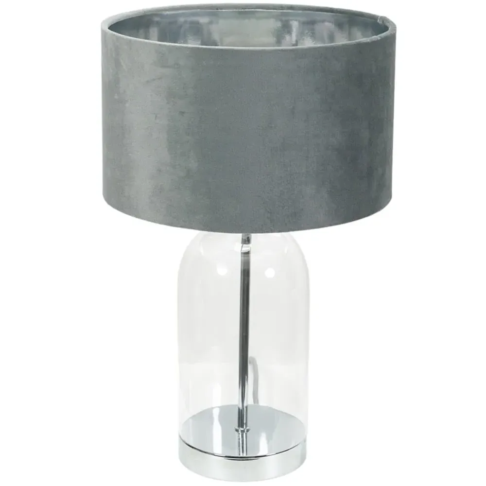 Jessy Glass Table Lamp with Velvet Shade - Grey, Glass