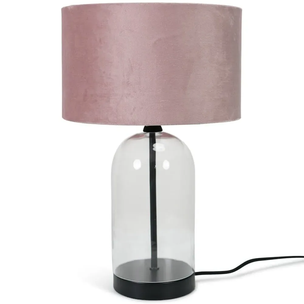 Jessy Glass Table Lamp with Velvet Shade - Pink, Glass