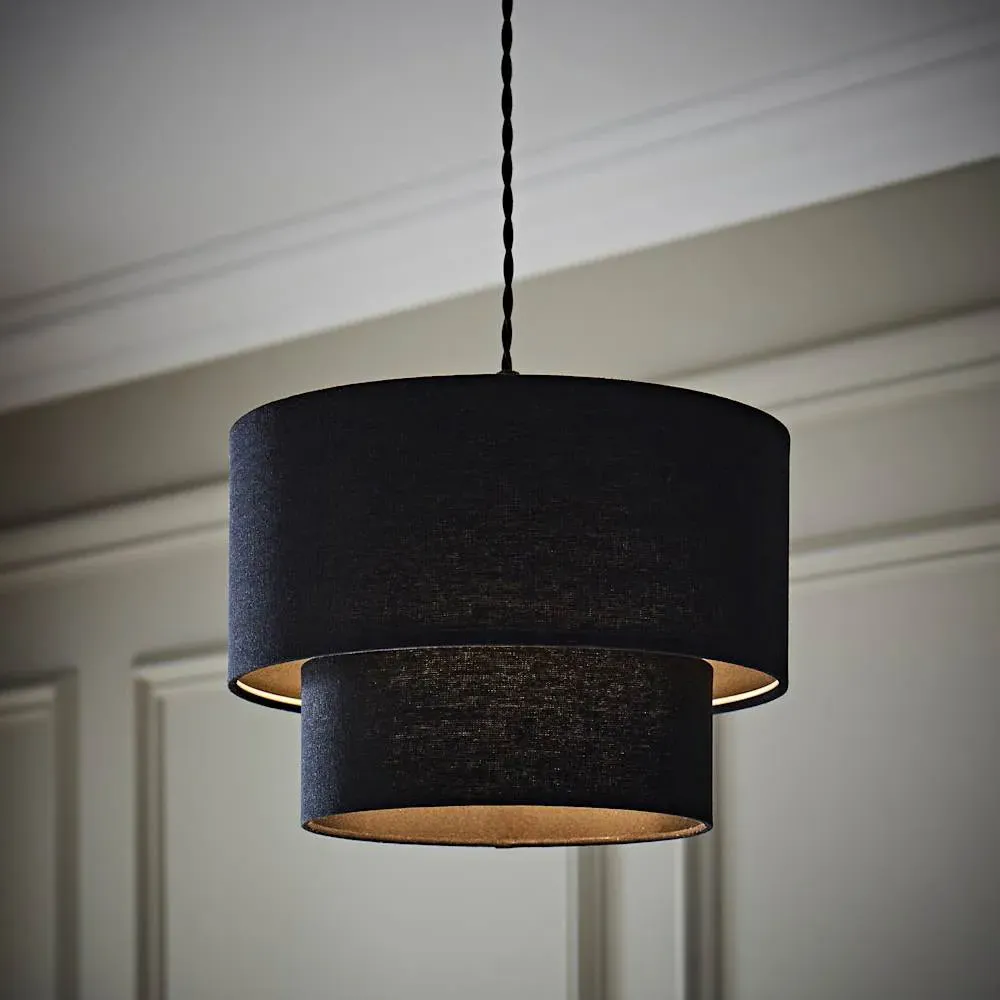 Jodie 2 Tier Ceiling Drum Lamp Shade - Black, Linen