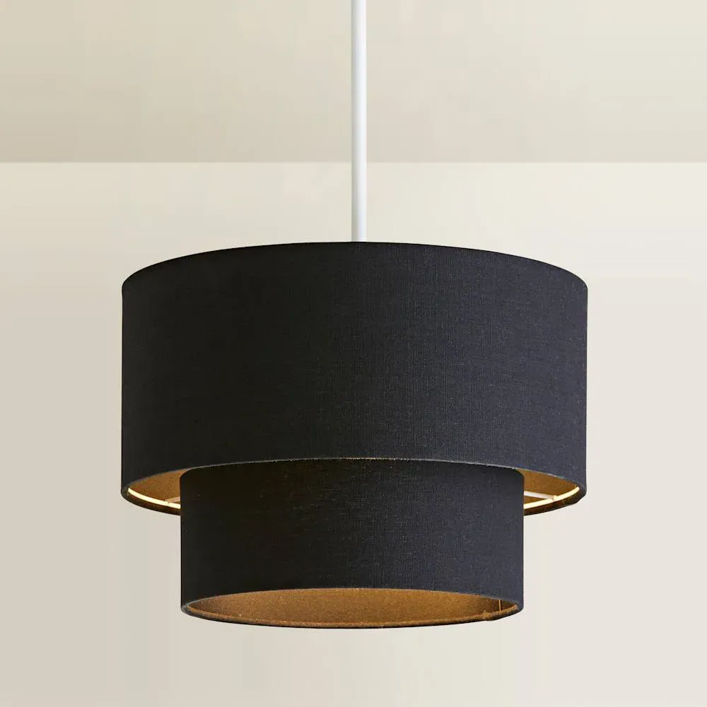 Jodie 2 Tier Ceiling Drum Lamp Shade - Black, Linen