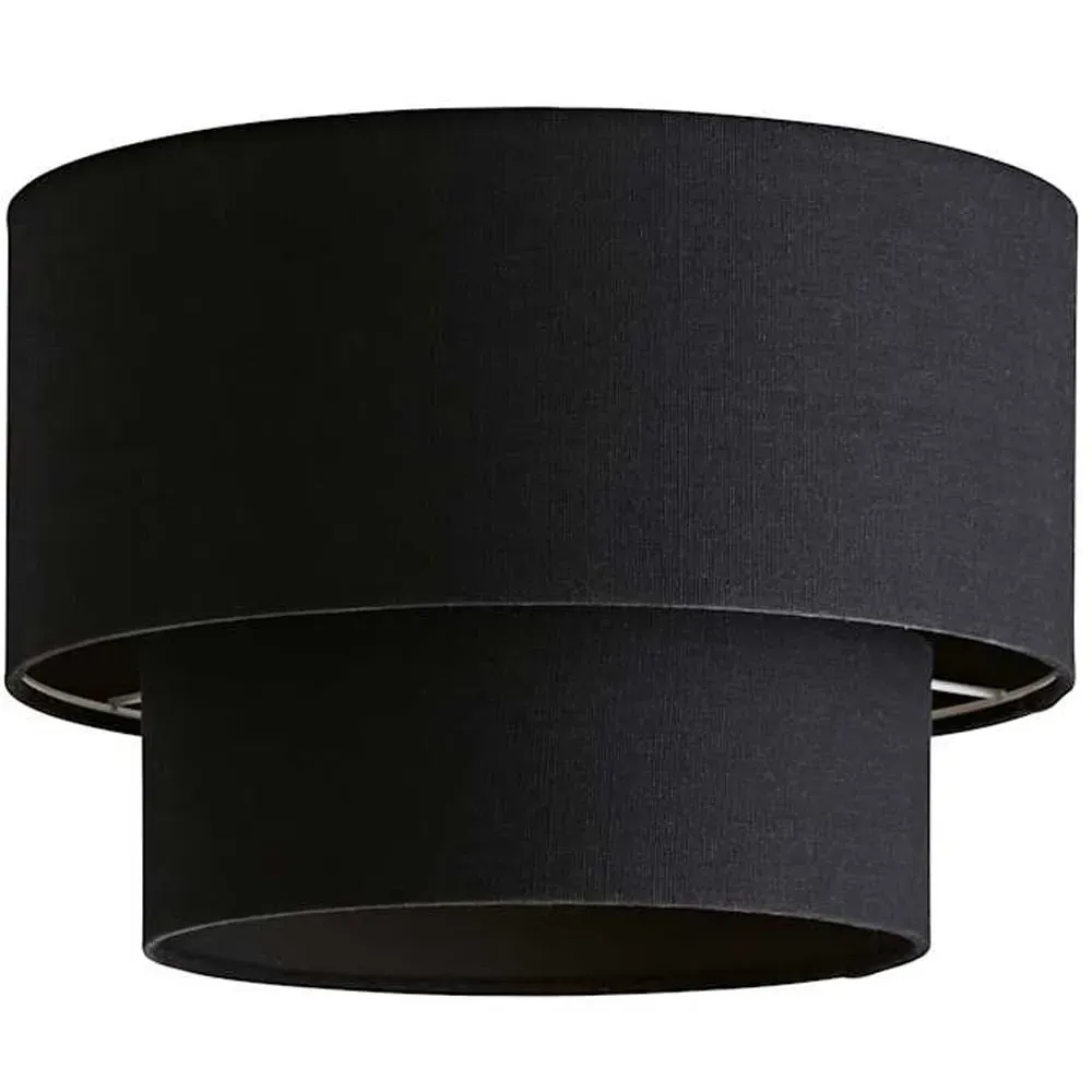 Jodie 2 Tier Ceiling Drum Lamp Shade - Black, Linen image