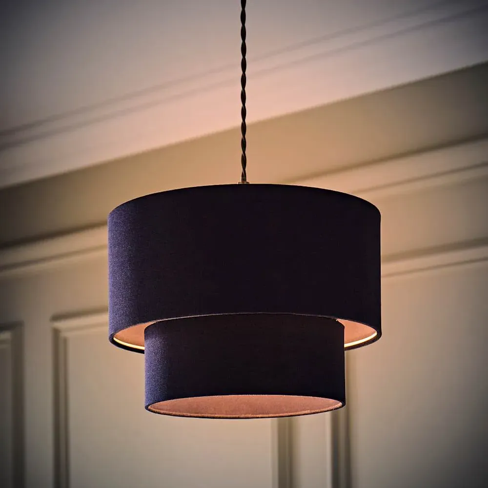 Jodie 2 Tier Ceiling Drum Lamp Shade - Blue, Linen