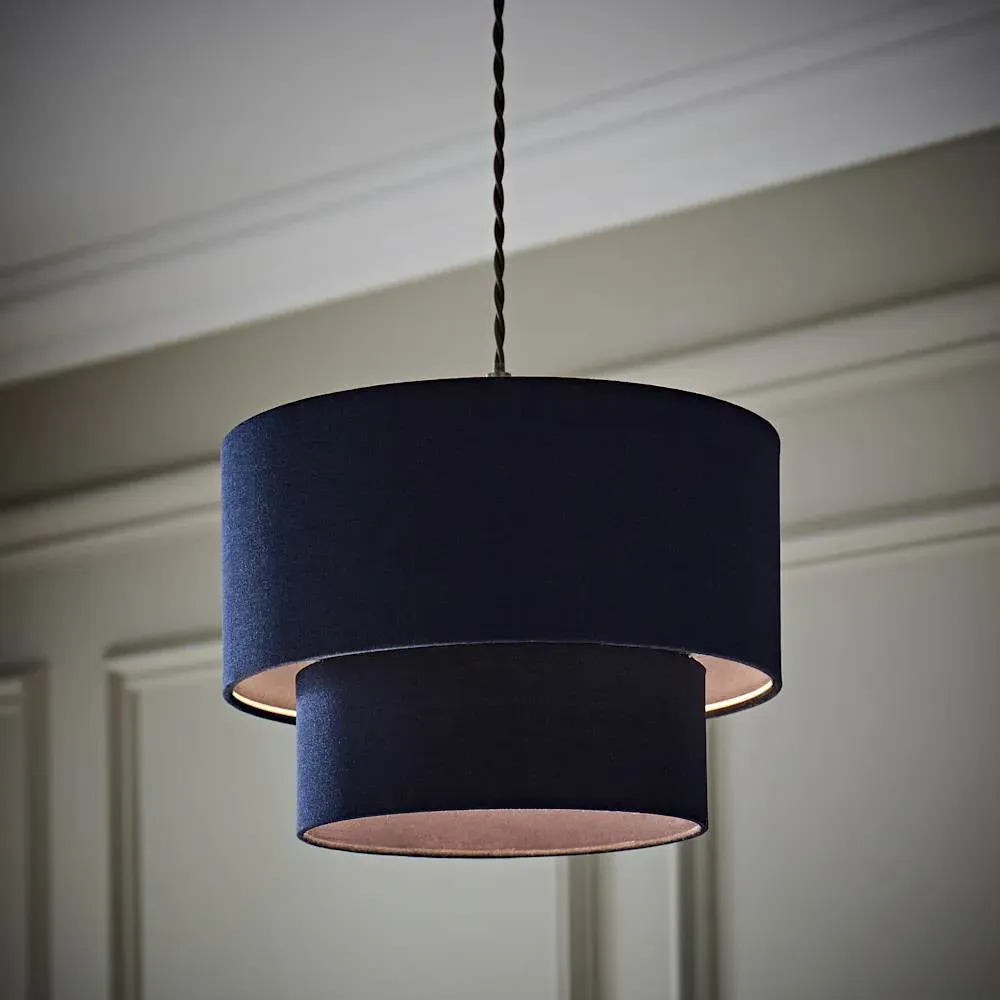 Jodie 2 Tier Ceiling Drum Lamp Shade - Blue, Linen
