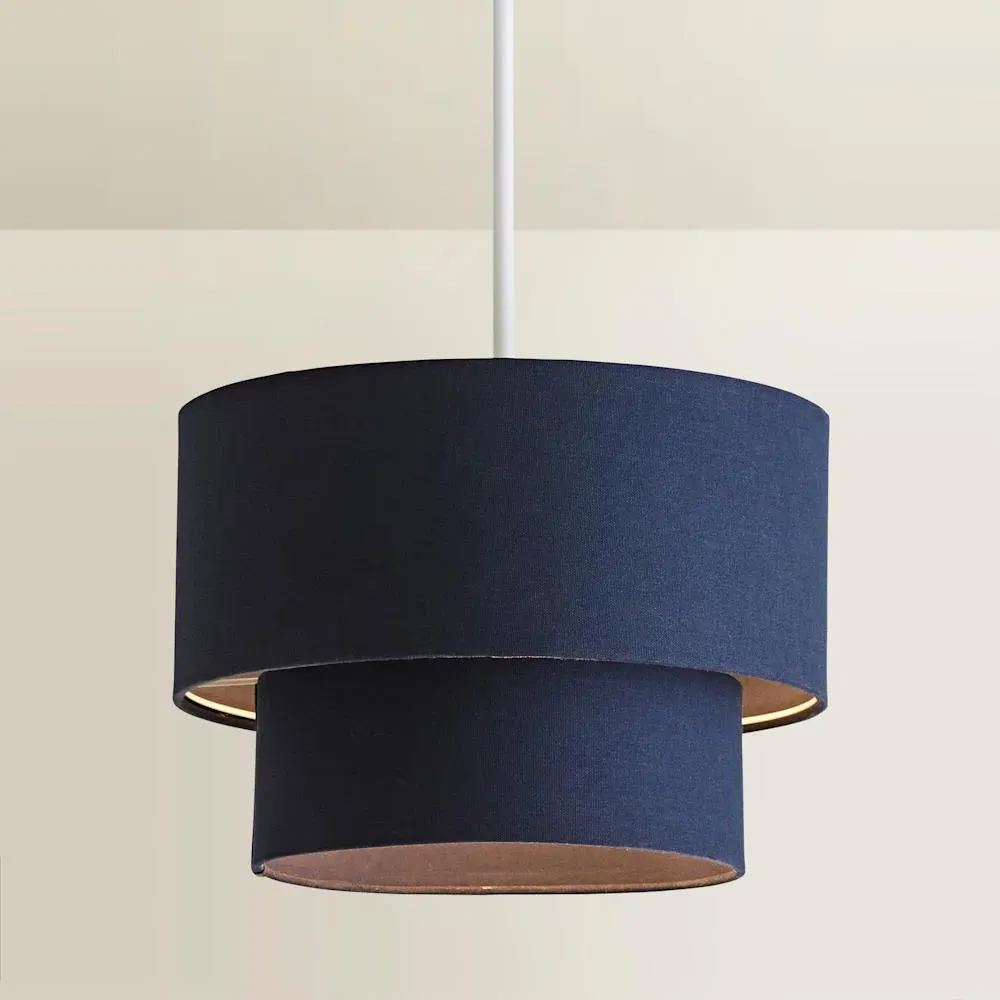 Jodie 2 Tier Ceiling Drum Lamp Shade - Blue, Linen