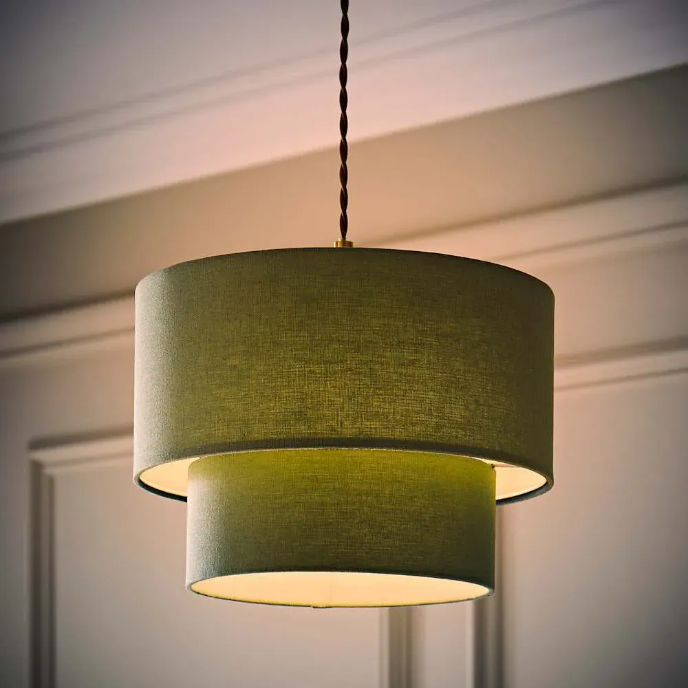 Jodie 2 Tier Ceiling Drum Lamp Shade - Green, Linen