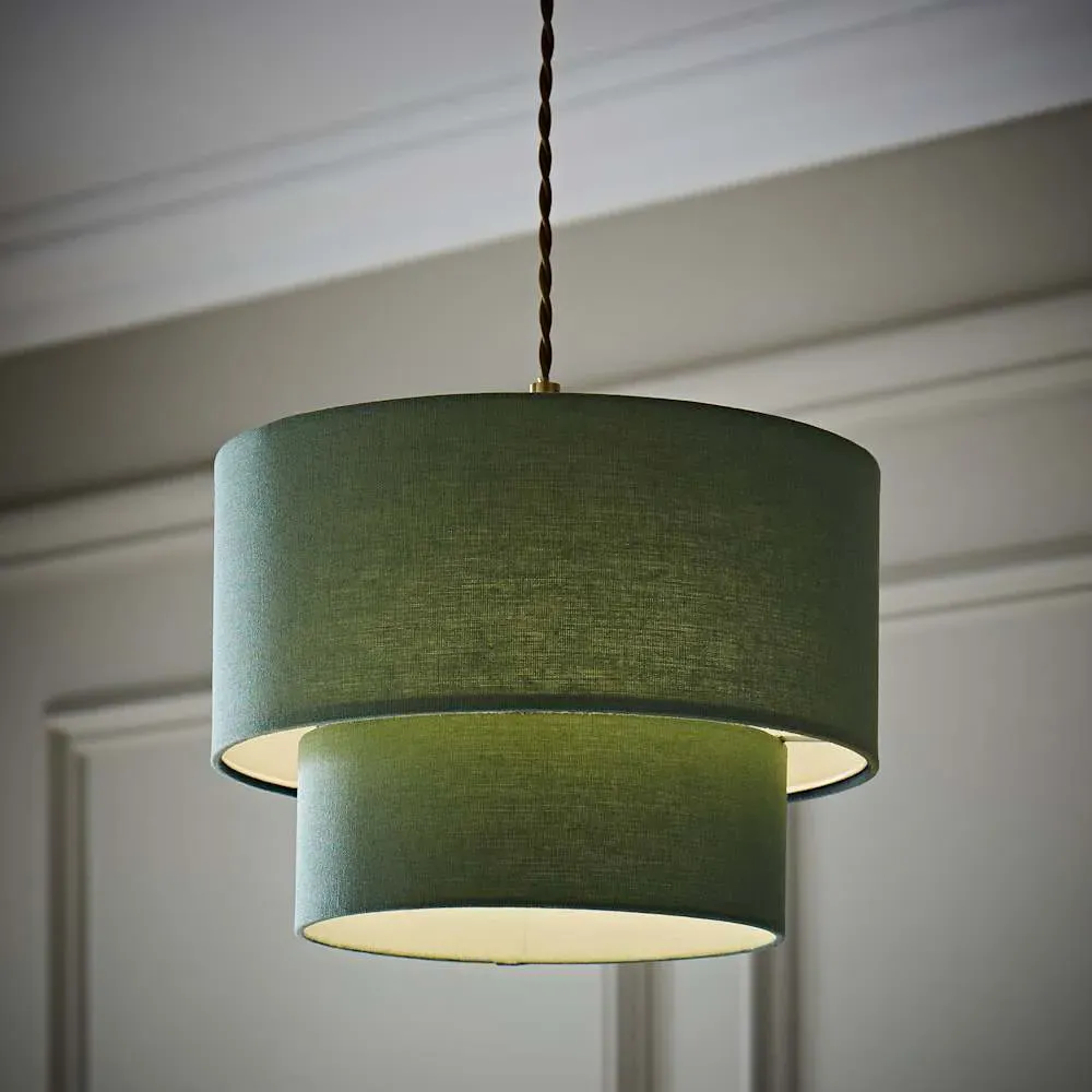 Jodie 2 Tier Ceiling Drum Lamp Shade - Green, Linen