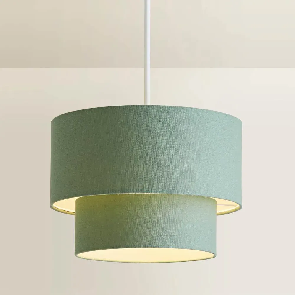 Jodie 2 Tier Ceiling Drum Lamp Shade - Green, Linen
