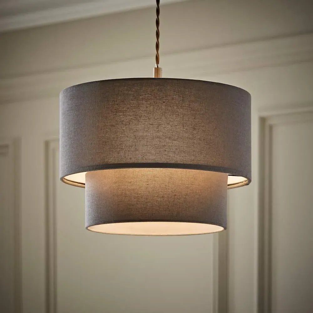 Jodie 2 Tier Ceiling Drum Lamp Shade - Grey, Linen