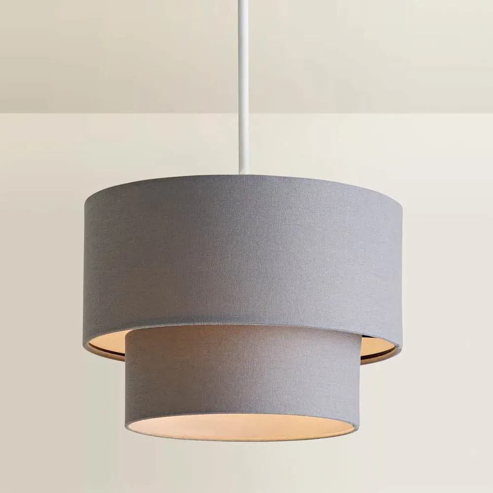 Jodie 2 Tier Ceiling Drum Lamp Shade - Grey, Linen