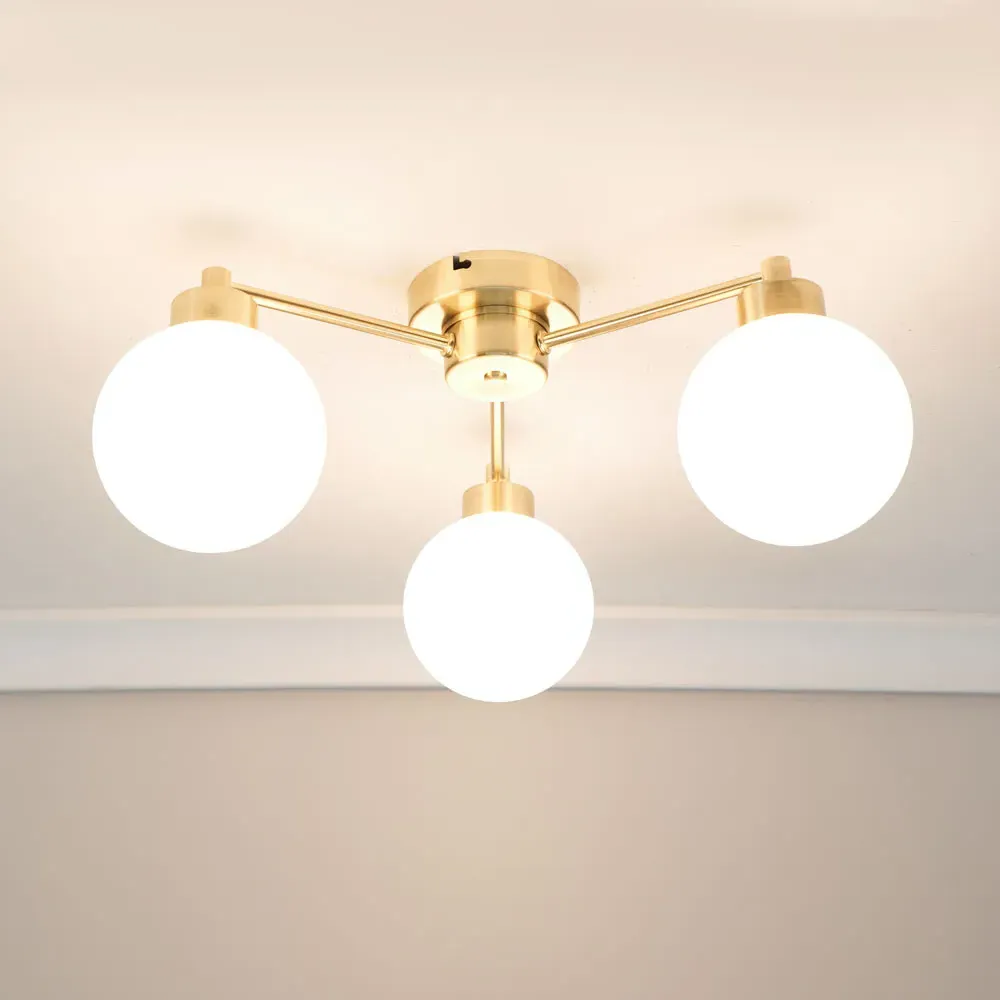 Jonah 3 Arm Globe Flush LED Ceiling Light - Brushed Gold