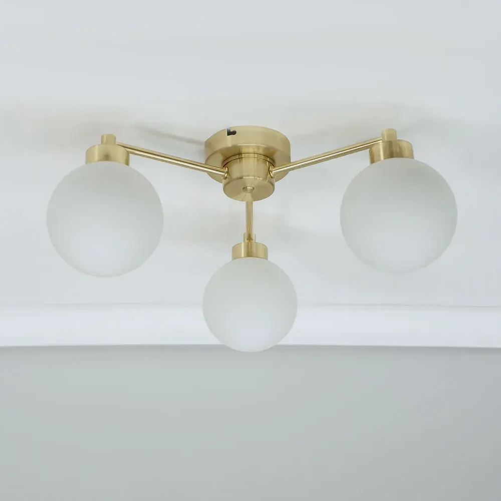 Jonah 3 Arm Globe Flush LED Ceiling Light - Brushed Gold