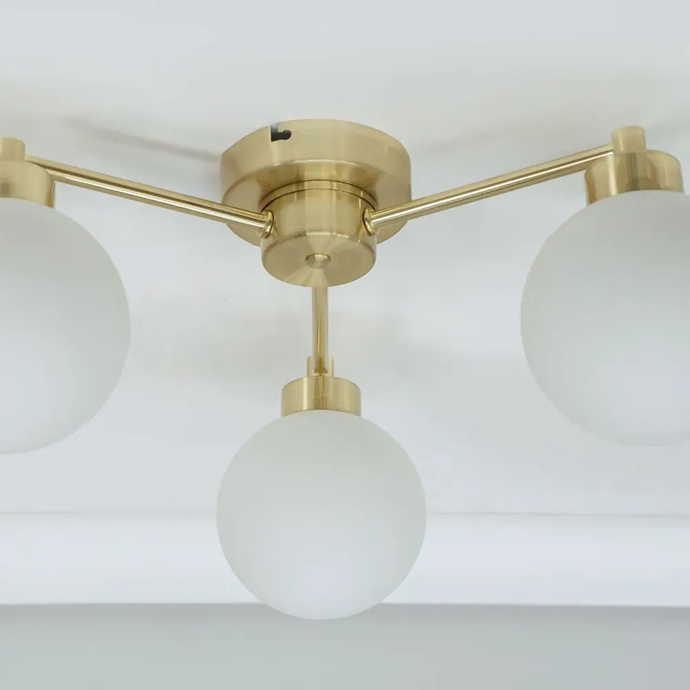 Jonah 3 Arm Globe Flush LED Ceiling Light - Brushed Gold