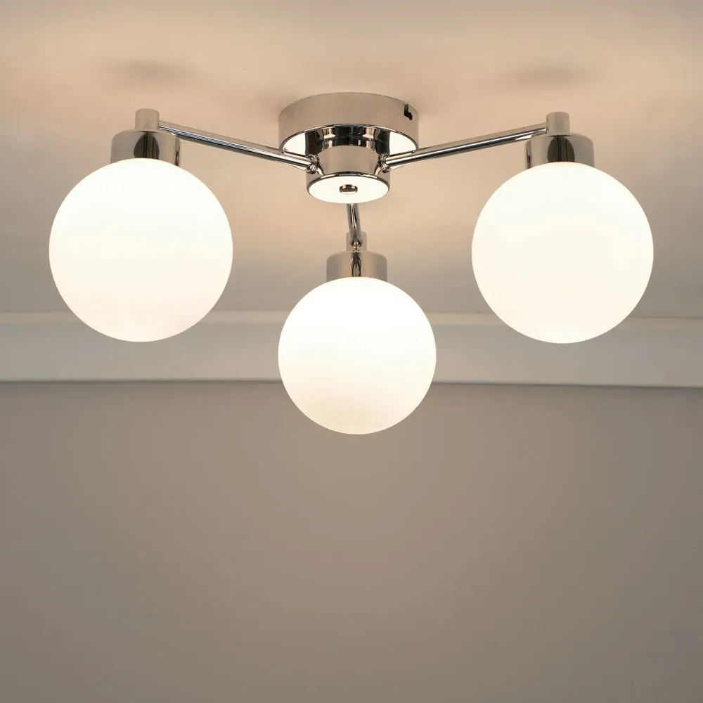Jonah 3 Arm Globe Flush LED Ceiling Light - Brushed Silver