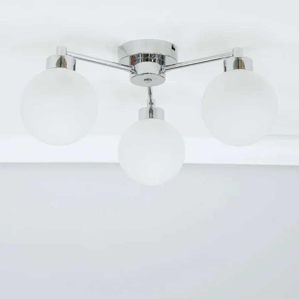 Jonah 3 Arm Globe Flush LED Ceiling Light - Brushed Silver