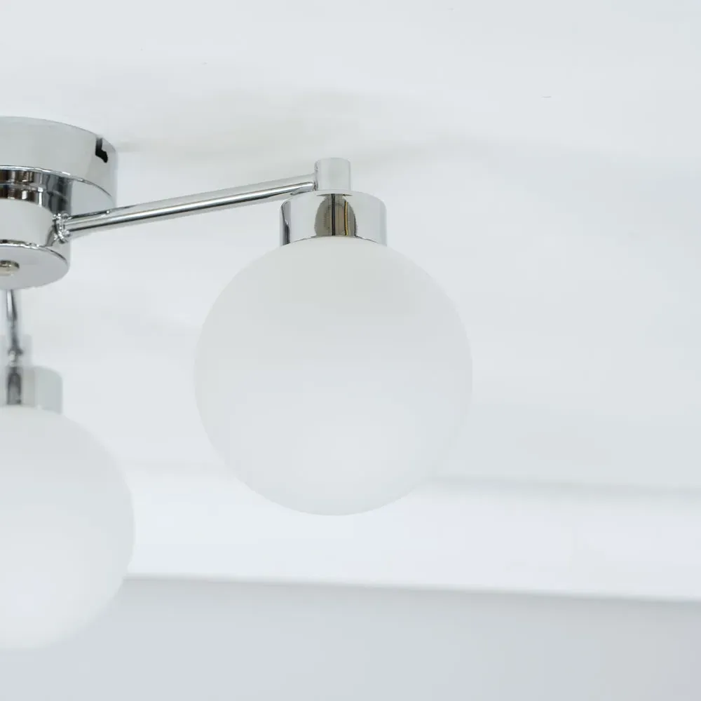 Jonah 3 Arm Globe Flush LED Ceiling Light - Brushed Silver