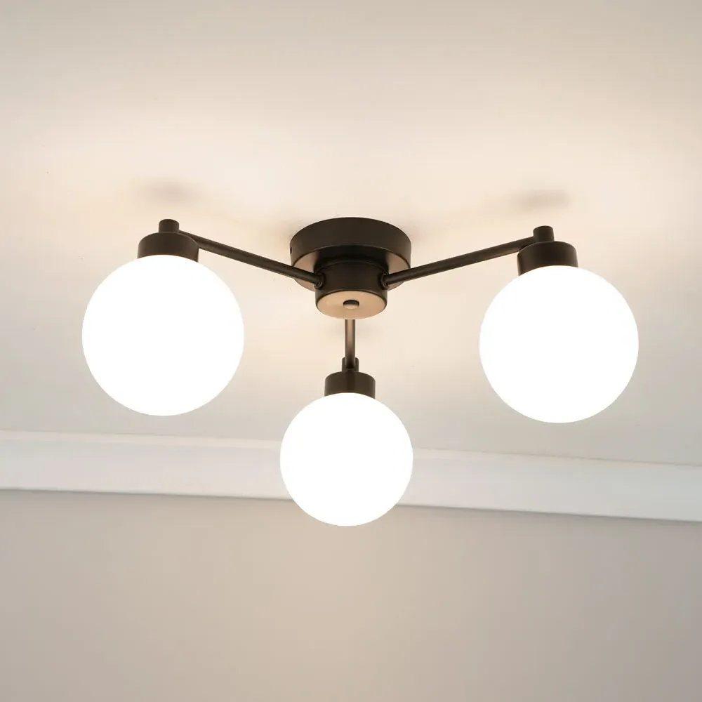 Jonah 3 Arm Globe Flush LED Ceiling Light - Matt Black