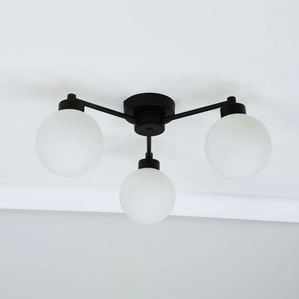 Jonah 3 Arm Globe Flush LED Ceiling Light - Matt Black