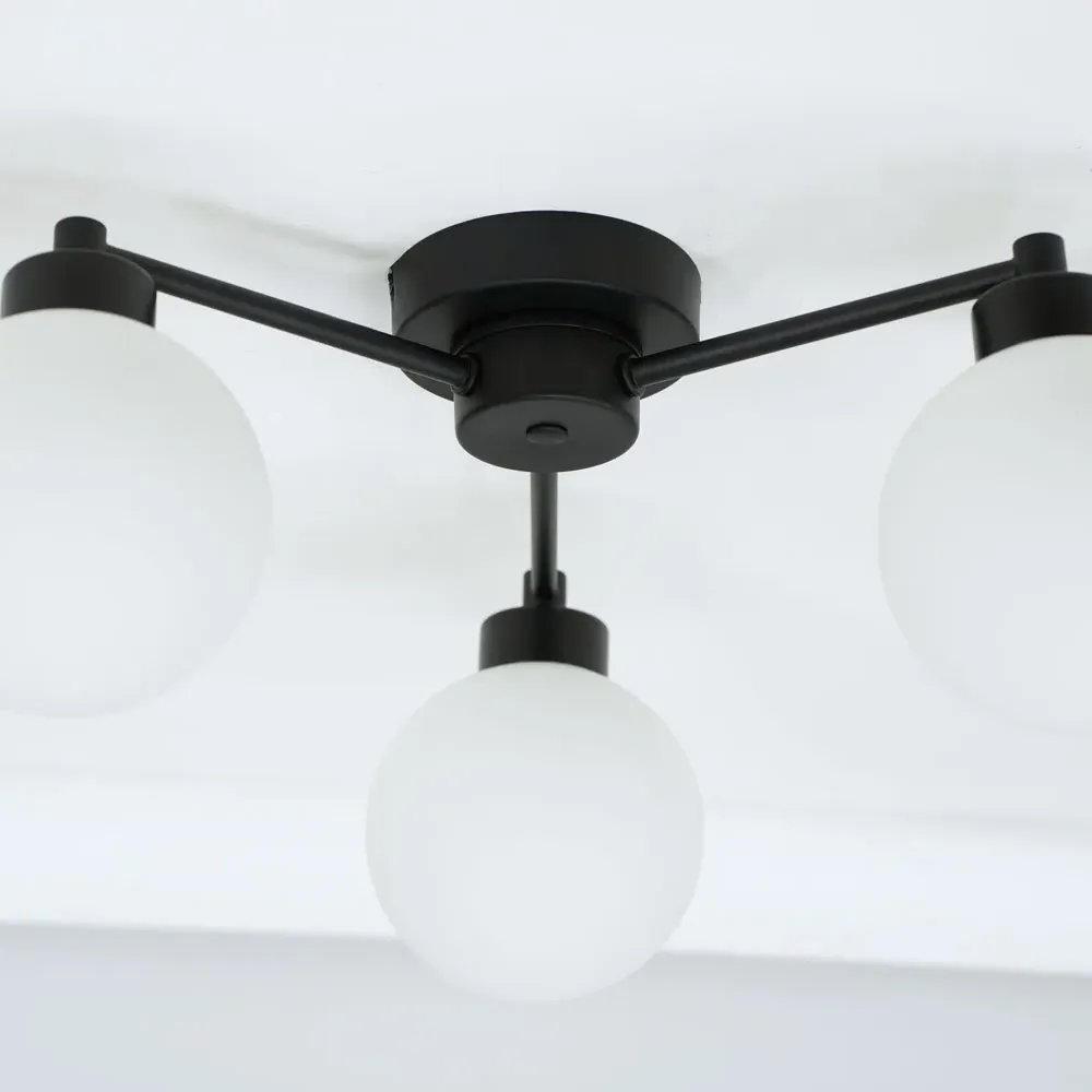 Jonah 3 Arm Globe Flush LED Ceiling Light - Matt Black