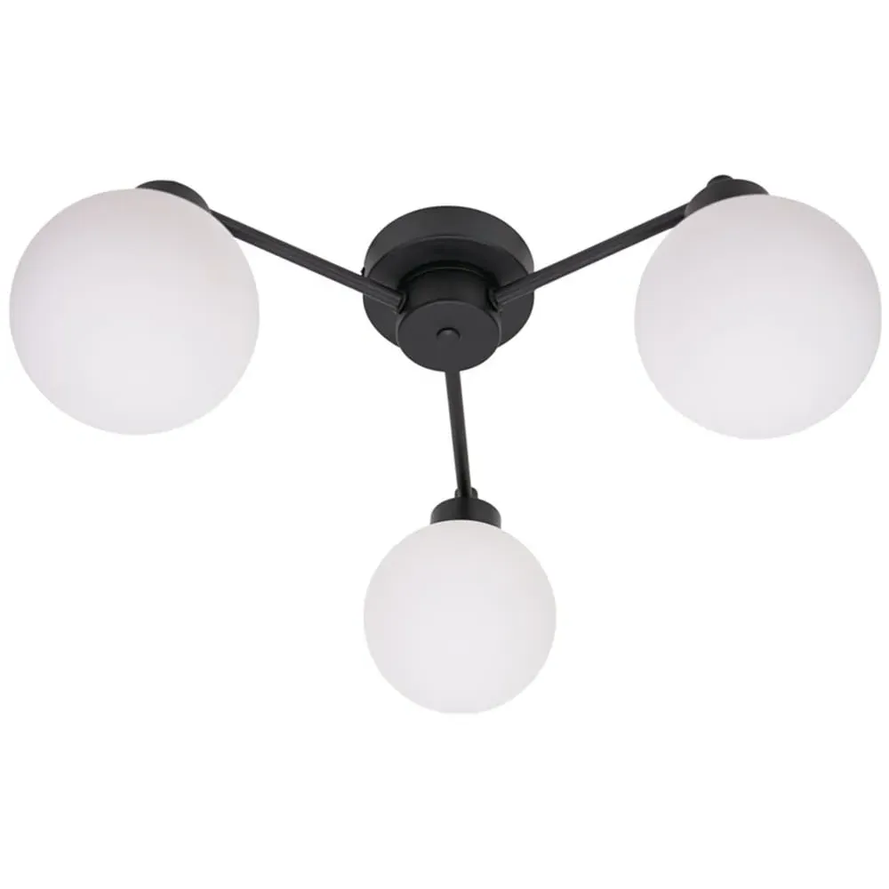 Jonah 3 Arm Globe Flush LED Ceiling Light - Matt Black
