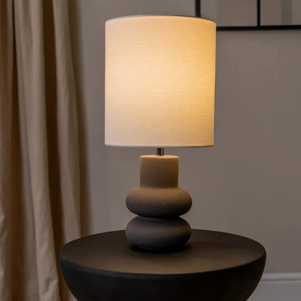 Jude Tall Drum Shade LED Table Lamp - Black, Ceramic