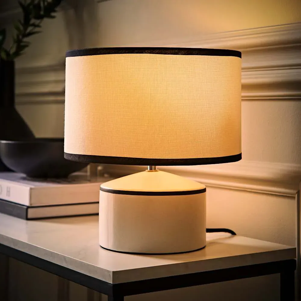 Julia Ceramic Table Lamp with Linen Shade - White