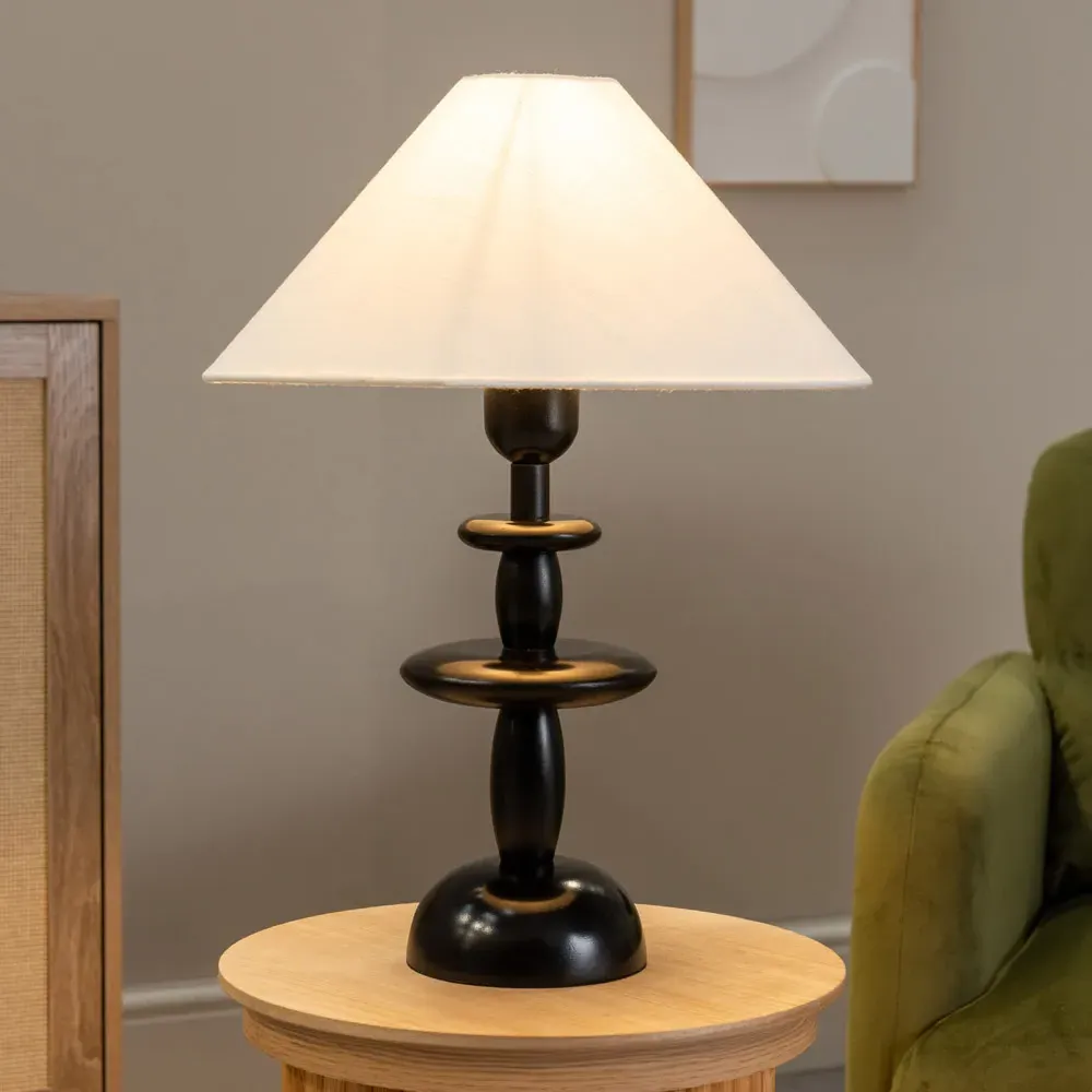 Justin Tapered Shade Table Lamp with Stacked Base - Black, Linen