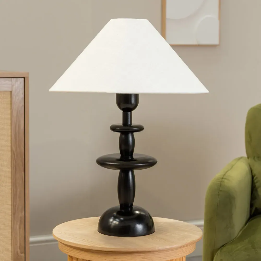 Justin Tapered Shade Table Lamp with Stacked Base - Black, Linen