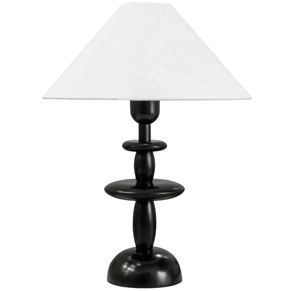 Justin Tapered Shade Table Lamp with Stacked Base - Black, Linen