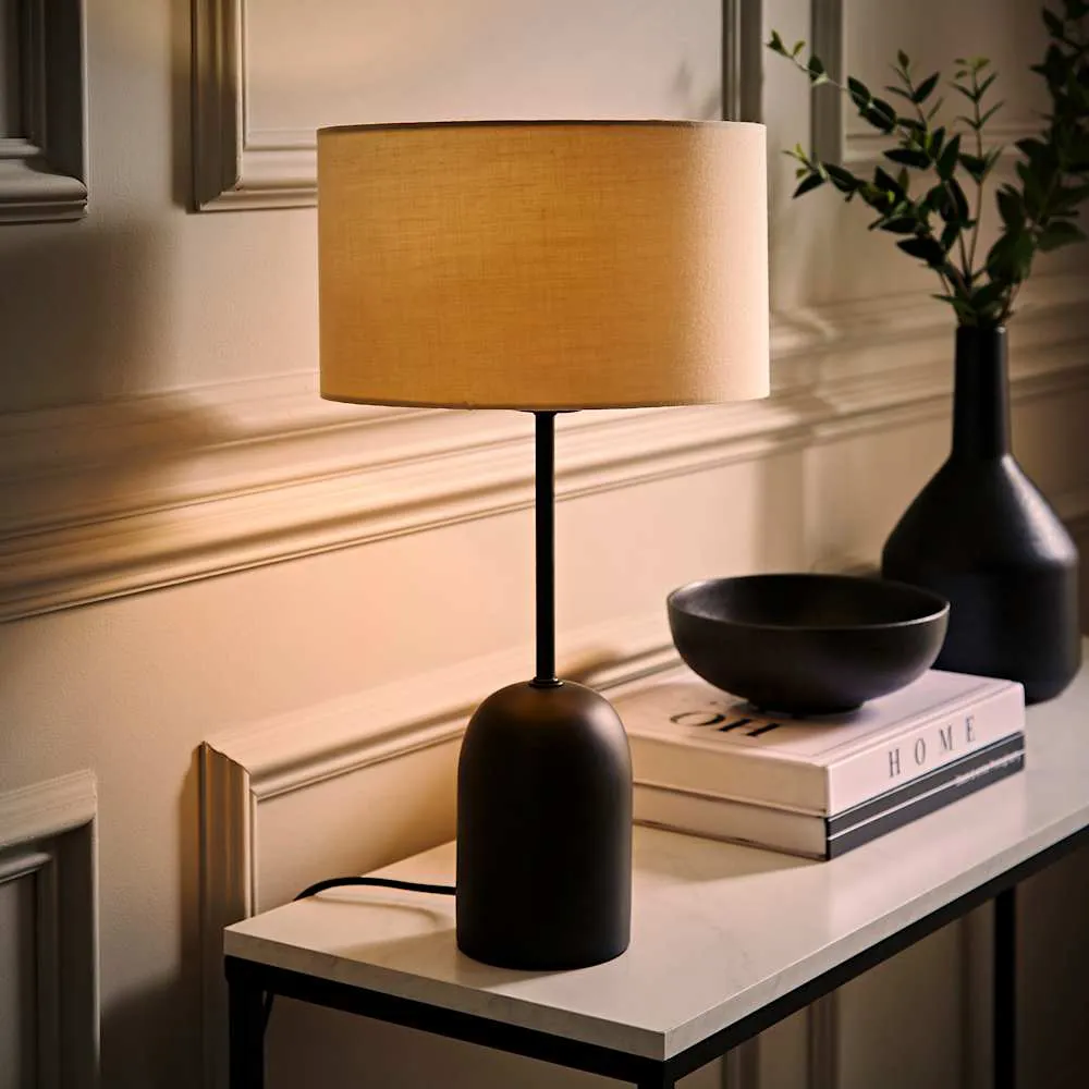 Kaiden Dome Table Lamp with Drum Shade - Black