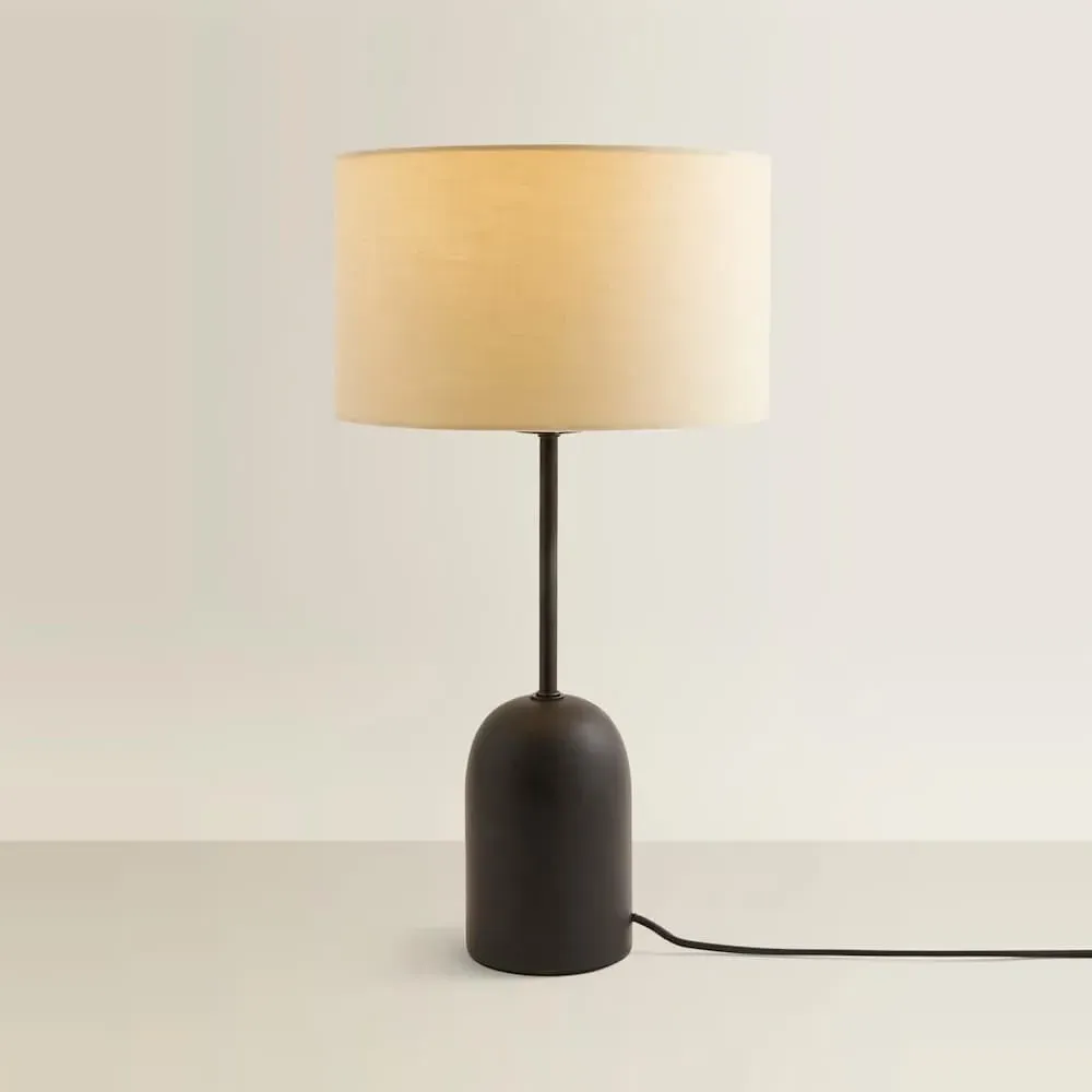 Kaiden Dome Table Lamp with Drum Shade - Black