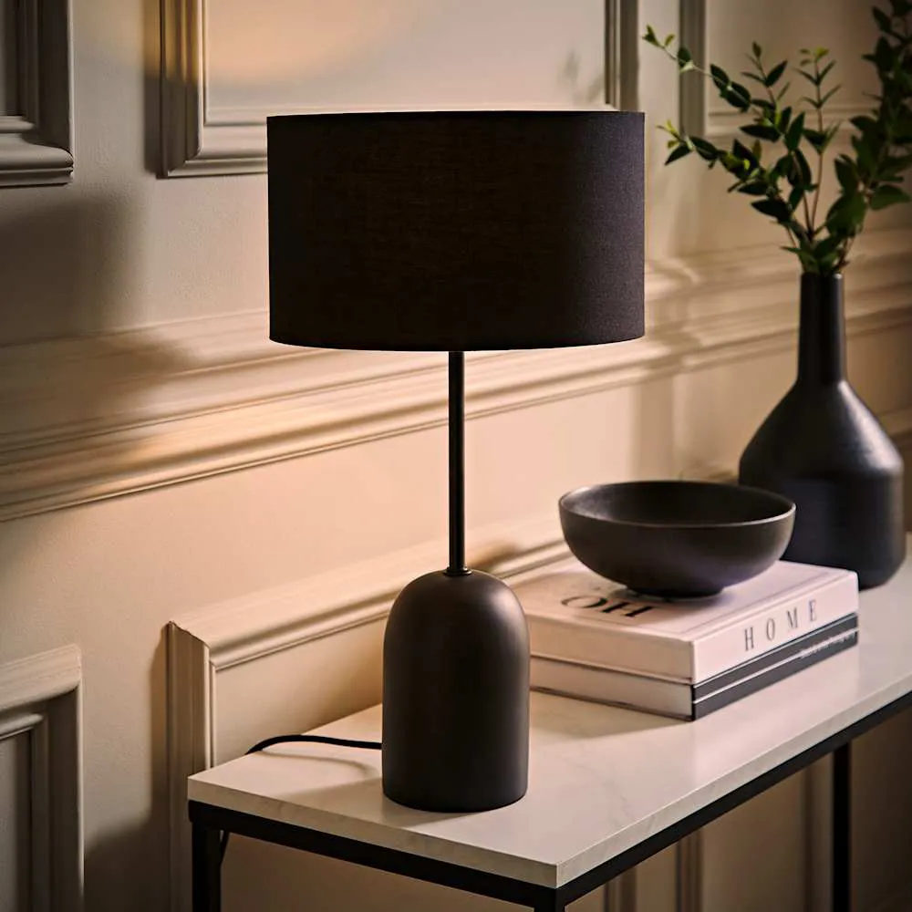 Kaiden Dome Table Lamp with Drum Shade - Black