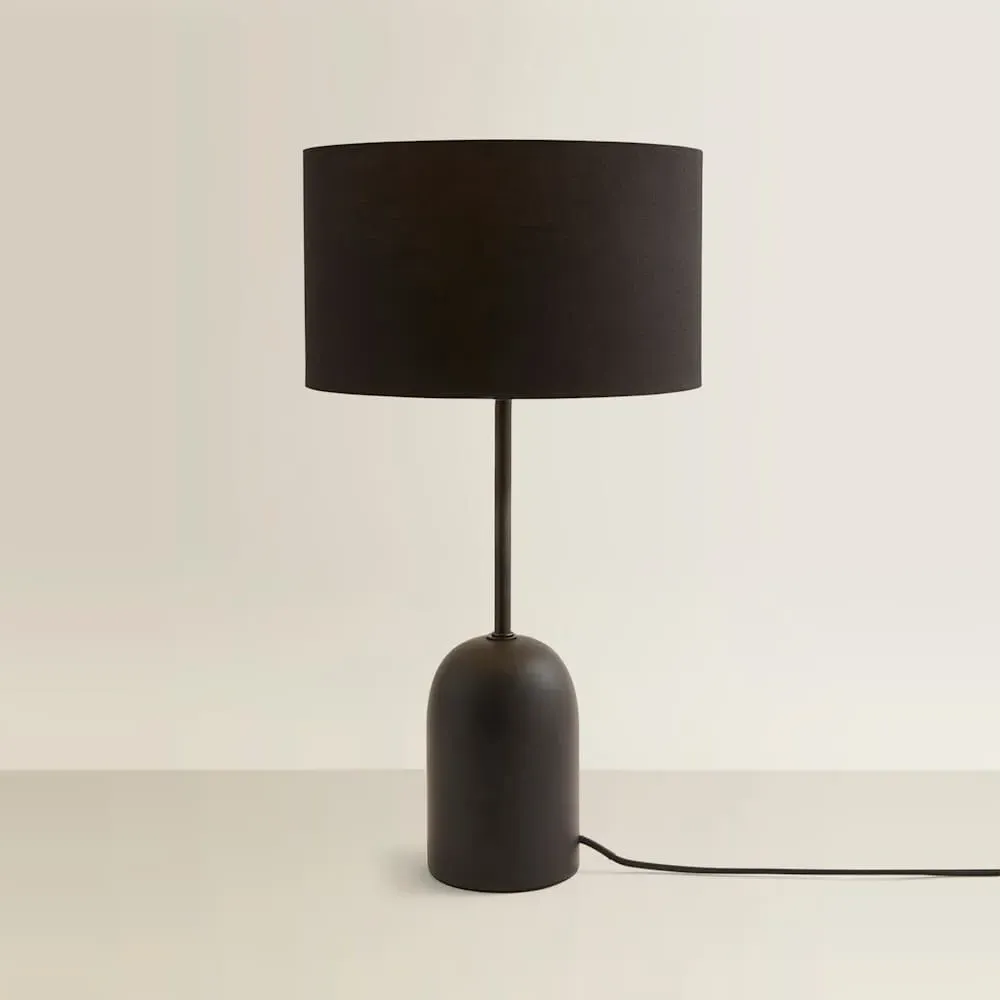 Kaiden Dome Table Lamp with Drum Shade - Black