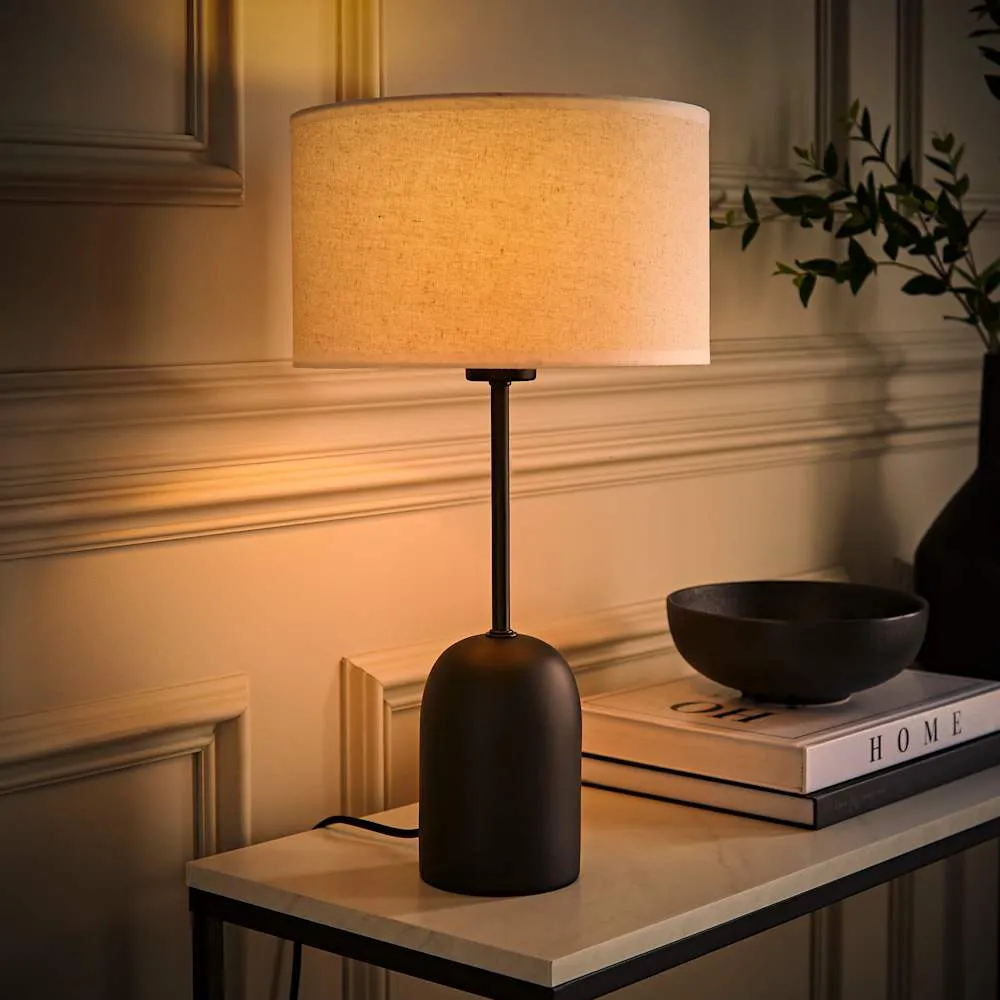 Kaiden Dome Table Lamp with Linen Shade - Black