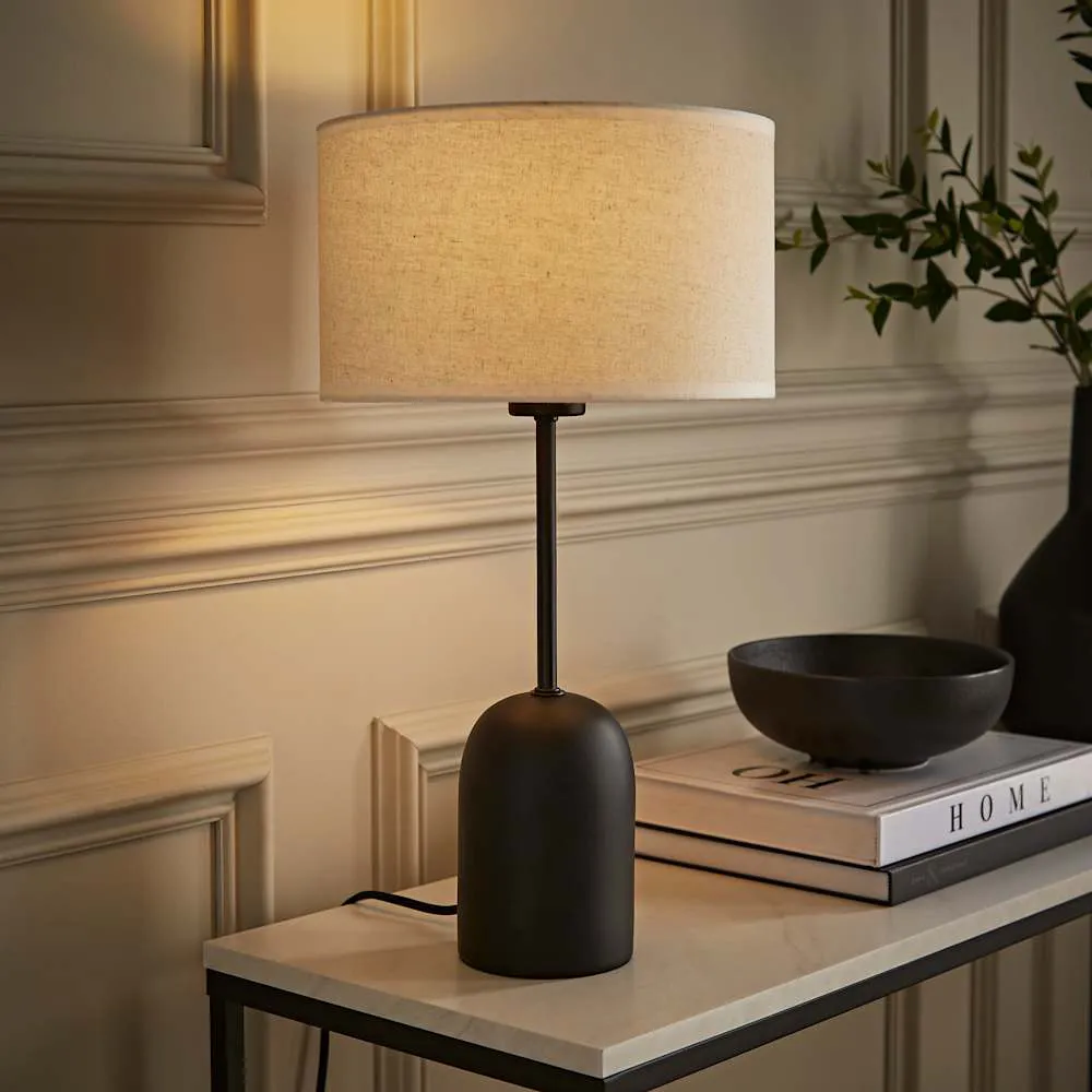Kaiden Dome Table Lamp with Linen Shade - Black