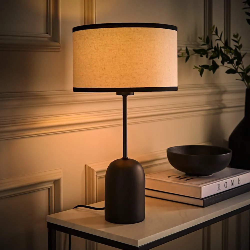 Kaiden Dome Table Lamp with Linen Shade - Black