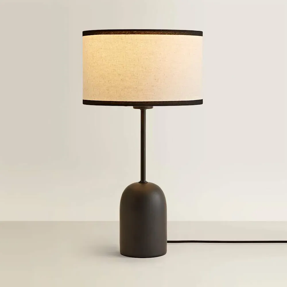 Kaiden Dome Table Lamp with Linen Shade - Black