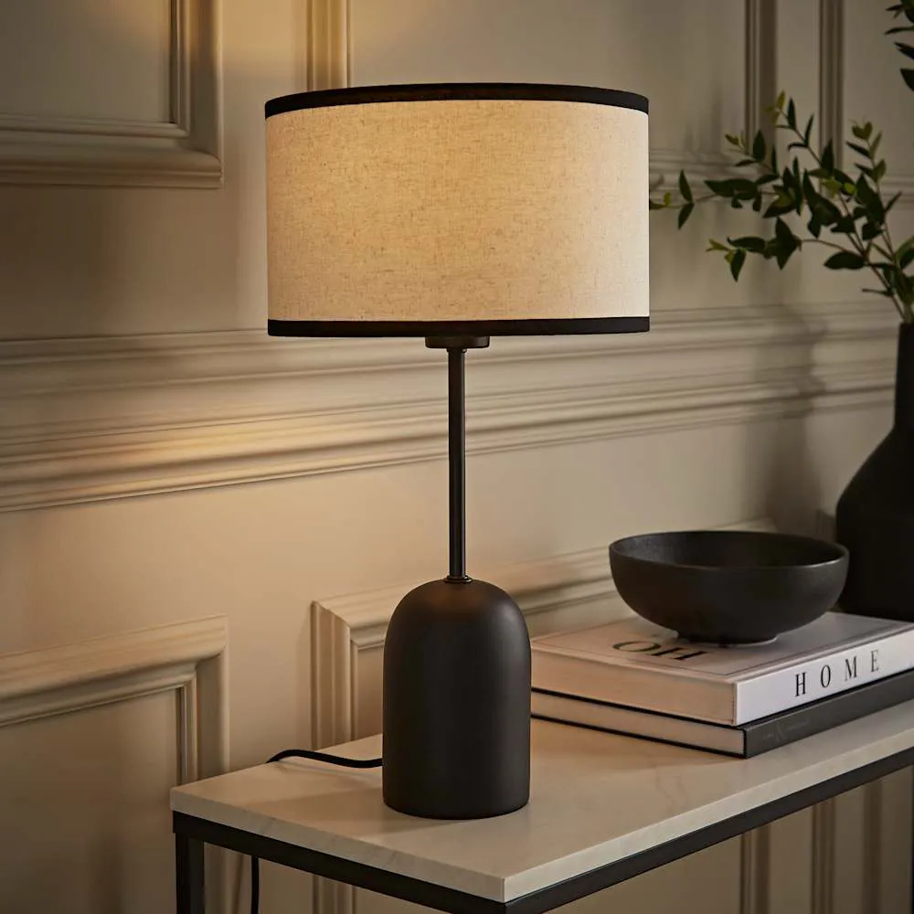 Kaiden Dome Table Lamp with Linen Shade - Black