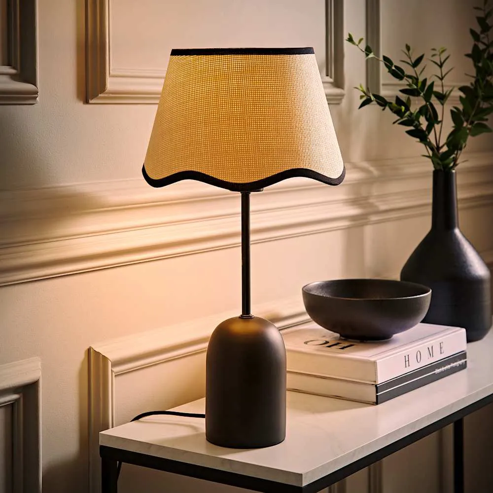 Kaiden Dome Table Lamp with Scallop Trim Shade - Black