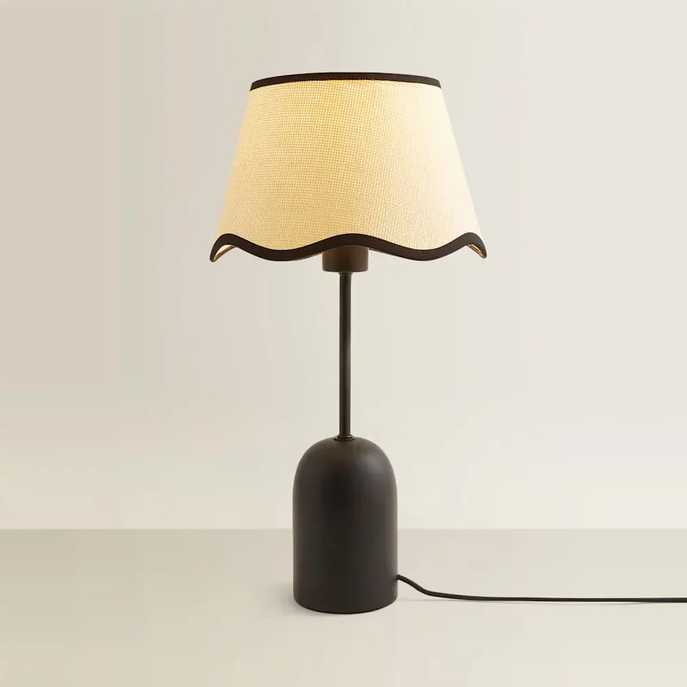 Kaiden Dome Table Lamp with Scallop Trim Shade - Black