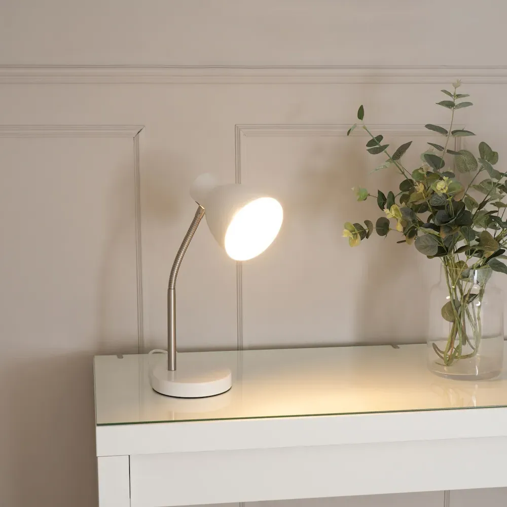 Keela Adjustable LED Desk Lamp - White, Metal