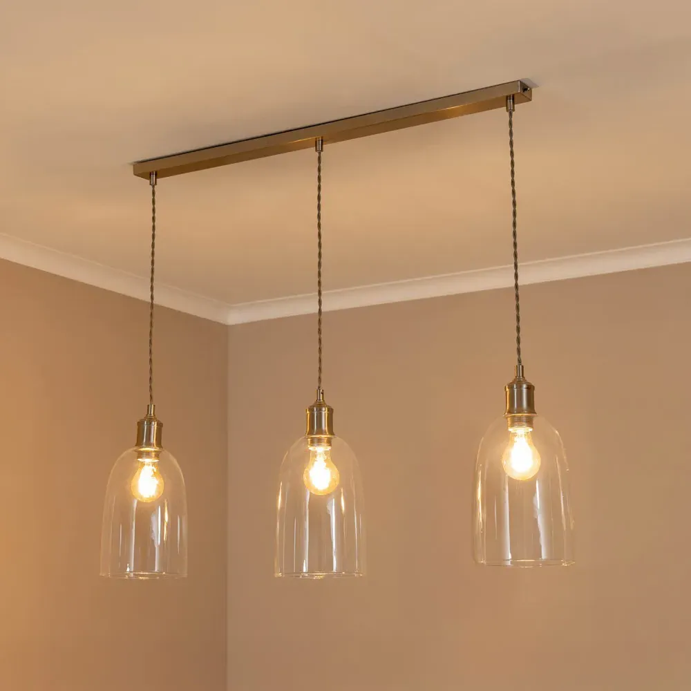 Kira 3 Drop Bar Ceiling Pendant Light - Brushed Chrome, Glass