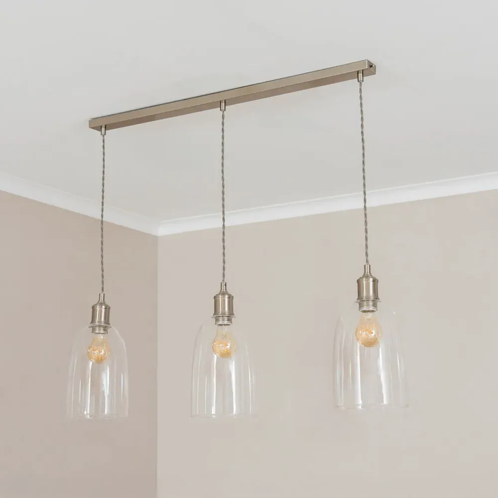 Kira 3 Drop Bar Ceiling Pendant Light - Brushed Chrome, Glass