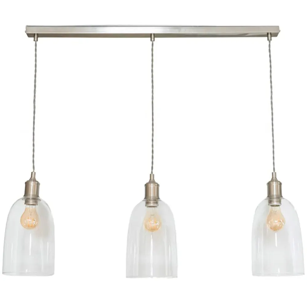 Kira 3 Drop Bar Ceiling Pendant Light - Brushed Chrome, Glass image
