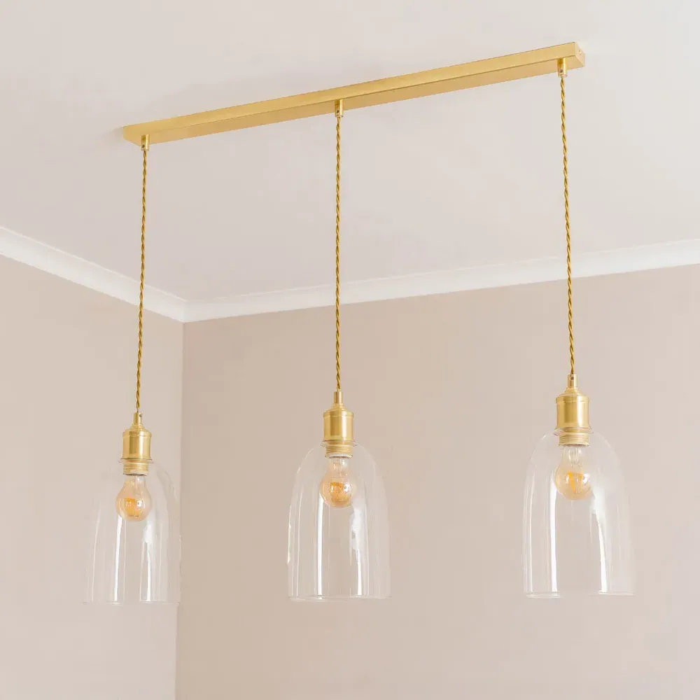 Kira 3 Drop Bar Ceiling Pendant Light - Brushed Gold, Glass